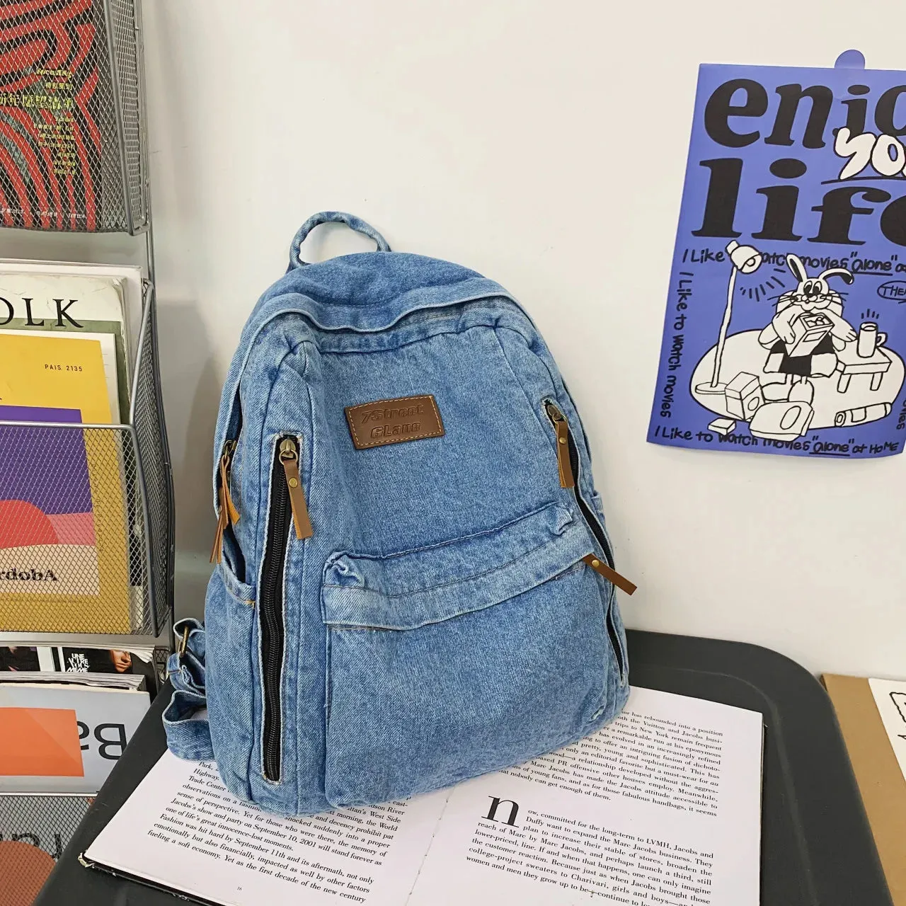 UAKISS  -  Denim Fashion Backpacks for School Trend Student Jeans Bag Multi Pockets Large Capacity Rucksack Mochila De Escola Feminina 2023