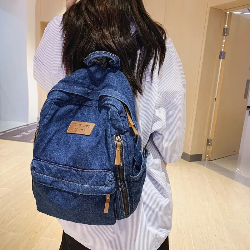 UAKISS  -  Denim Fashion Backpacks for School Trend Student Jeans Bag Multi Pockets Large Capacity Rucksack Mochila De Escola Feminina 2023