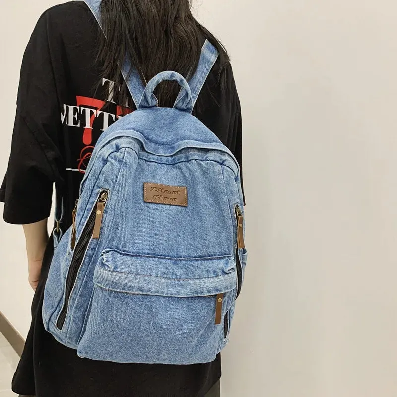 UAKISS  -  Denim Fashion Backpacks for School Trend Student Jeans Bag Multi Pockets Large Capacity Rucksack Mochila De Escola Feminina 2023