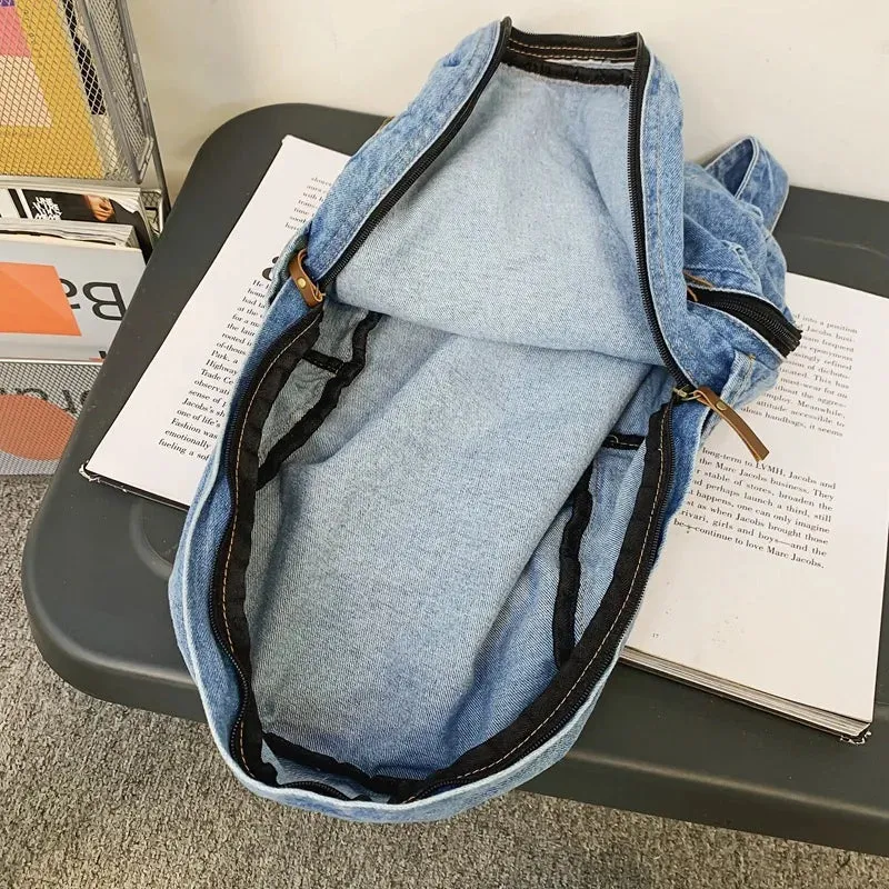 UAKISS  -  Denim Fashion Backpacks for School Trend Student Jeans Bag Multi Pockets Large Capacity Rucksack Mochila De Escola Feminina 2023