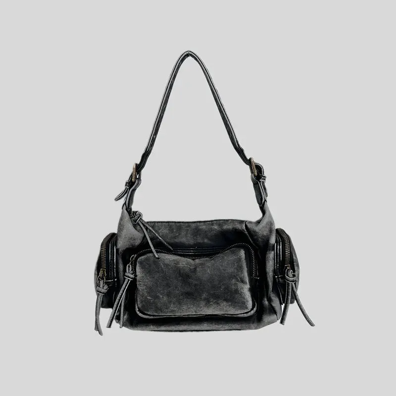 Uakiss Korean Punk Pockets Y2k Aesthetic Shoulder Bags Soft Leather Casual Simple Women's Handbags Vintage All Match Ins Underarm Bag