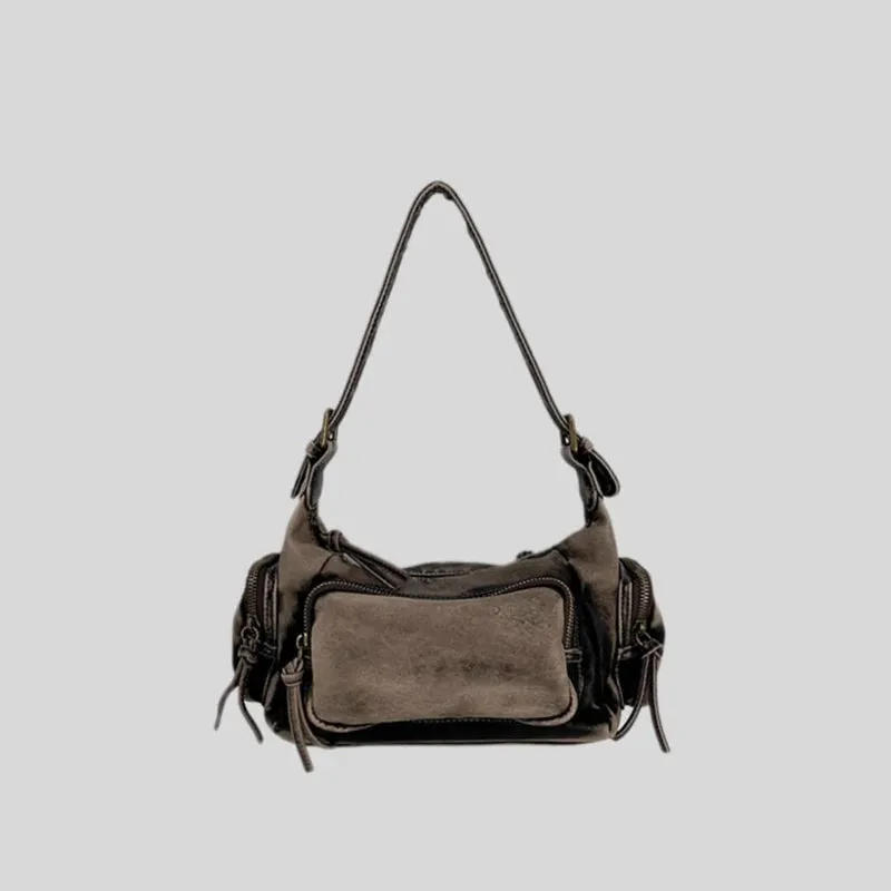 Uakiss Korean Punk Pockets Y2k Aesthetic Shoulder Bags Soft Leather Casual Simple Women's Handbags Vintage All Match Ins Underarm Bag
