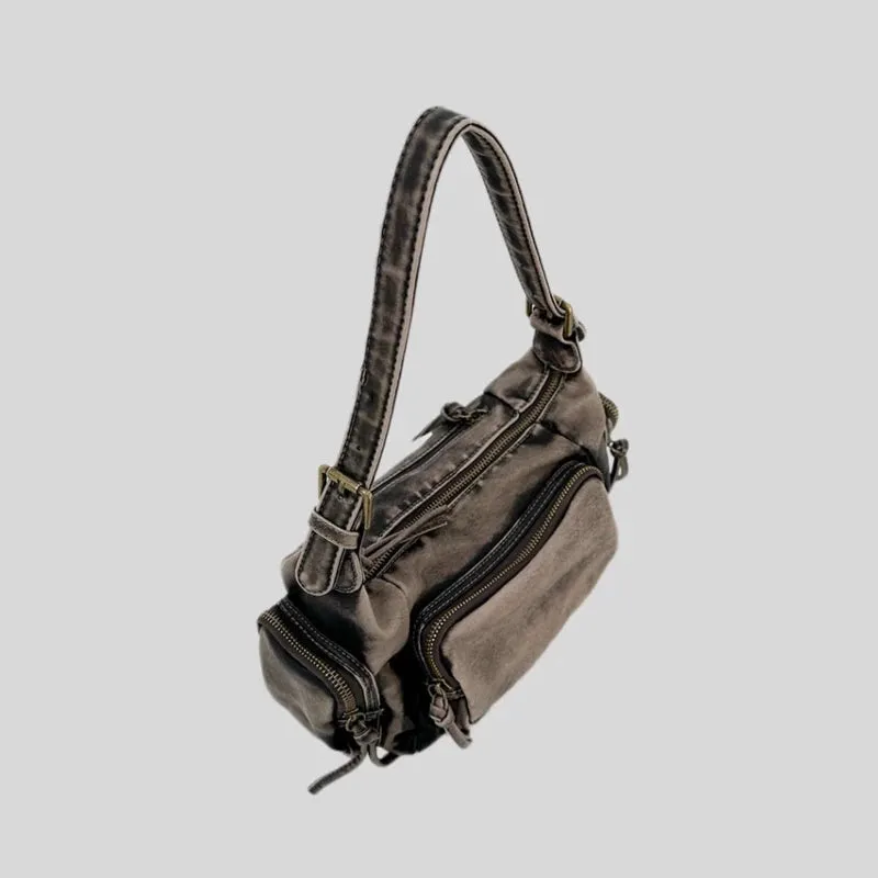 Uakiss Korean Punk Pockets Y2k Aesthetic Shoulder Bags Soft Leather Casual Simple Women's Handbags Vintage All Match Ins Underarm Bag
