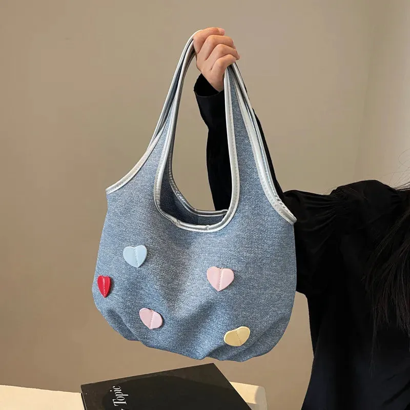 Uakiss Korean Sweet Heart High-capacity Underarm Bag New Office Lady Y2k Aesthetic Handbags Women Casual Chic Shoulder Bags Trendy