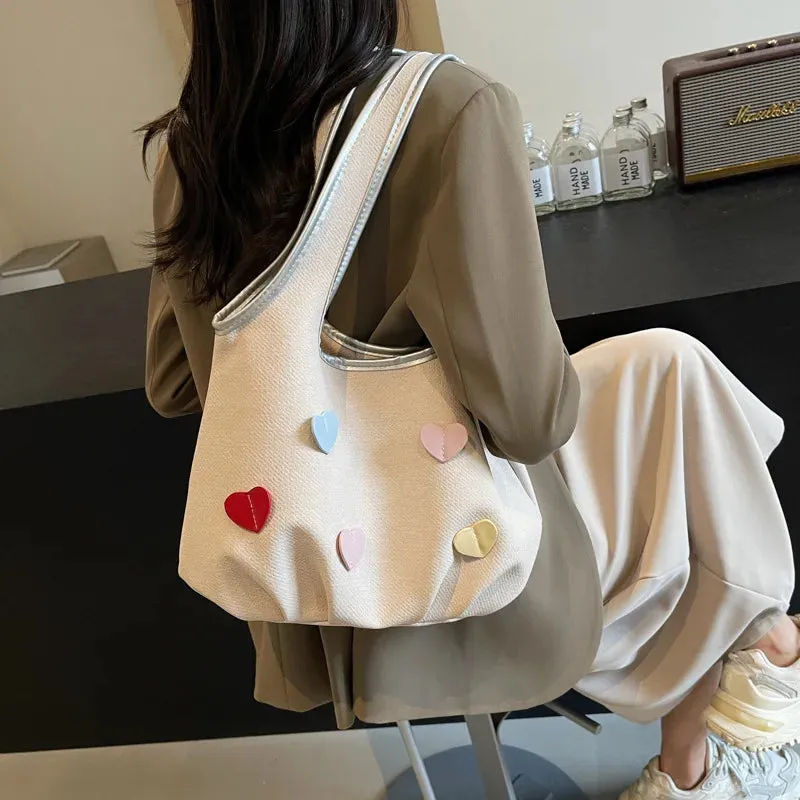 Uakiss Korean Sweet Heart High-capacity Underarm Bag New Office Lady Y2k Aesthetic Handbags Women Casual Chic Shoulder Bags Trendy