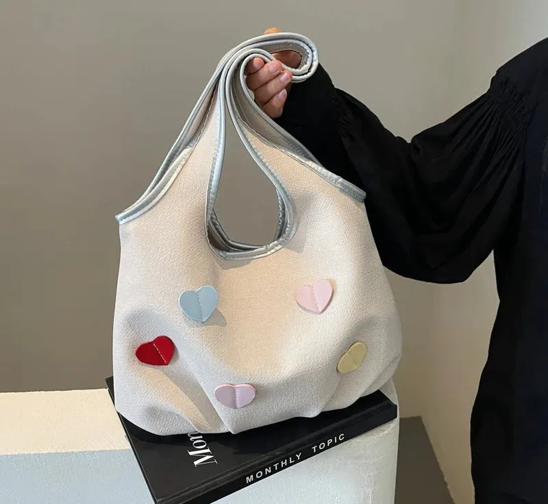 Uakiss Korean Sweet Heart High-capacity Underarm Bag New Office Lady Y2k Aesthetic Handbags Women Casual Chic Shoulder Bags Trendy