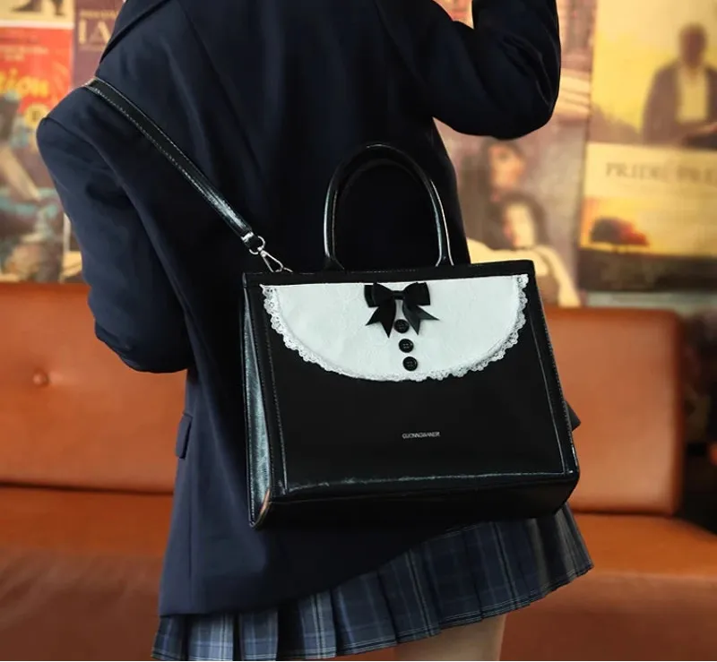 Uakiss Luxury Design Patchwork Lolita Bow Shoulder Bag Vintage Y2k Aesthetic Fairy Crossbody Bags Fashion Women Chic Button Handbags