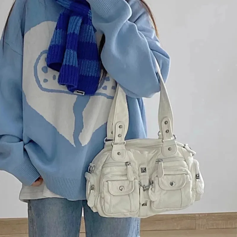 Uakiss New All Match Retro Simple Handbags Y2k Aesthetic Casual Office Lady Shoulder Bags Vintage Punk Pockets Underarm Bag Women