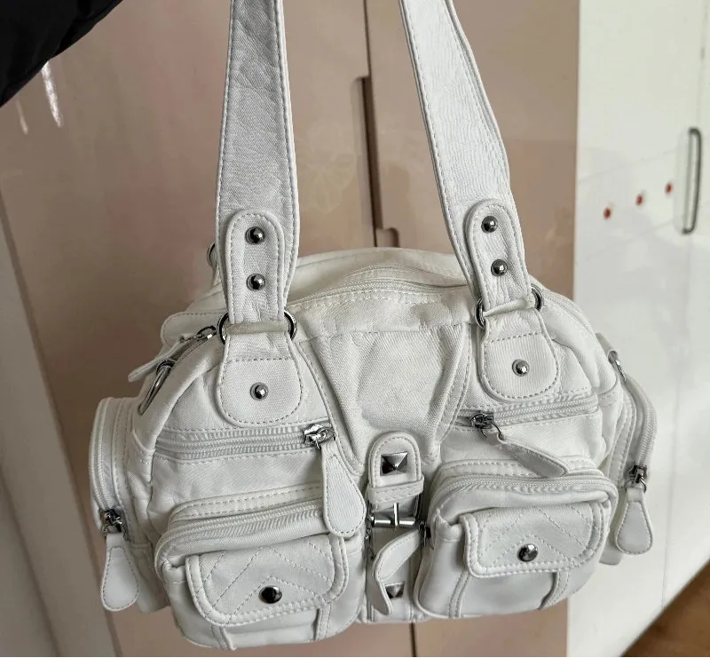Uakiss New All Match Retro Simple Handbags Y2k Aesthetic Casual Office Lady Shoulder Bags Vintage Punk Pockets Underarm Bag Women