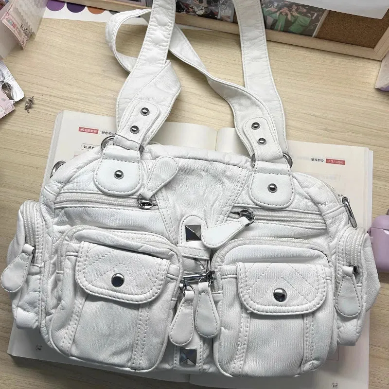 Uakiss New All Match Retro Simple Handbags Y2k Aesthetic Casual Office Lady Shoulder Bags Vintage Punk Pockets Underarm Bag Women