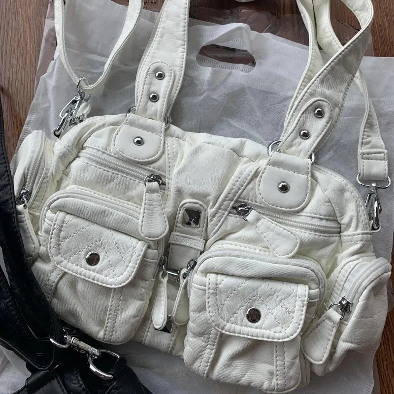 Uakiss New All Match Retro Simple Handbags Y2k Aesthetic Casual Office Lady Shoulder Bags Vintage Punk Pockets Underarm Bag Women