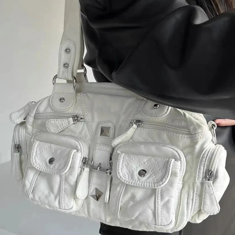 Uakiss New All Match Retro Simple Handbags Y2k Aesthetic Casual Office Lady Shoulder Bags Vintage Punk Pockets Underarm Bag Women
