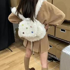 UAKISS  -  New Fashion Heart Diamond High-capacity Fluffy Backpacks women Streetwear Schoolbag Y2k Aesthetic Student Sweet Casual Backpack