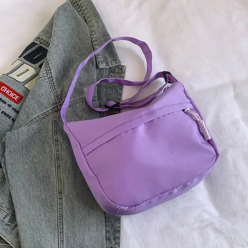 Uakiss Nylon Wheat Zipper Shoulder Bag Women Minimalism Daily Commuter Crossbody Bag Student Class Large Capacity Normcore Tote Bag