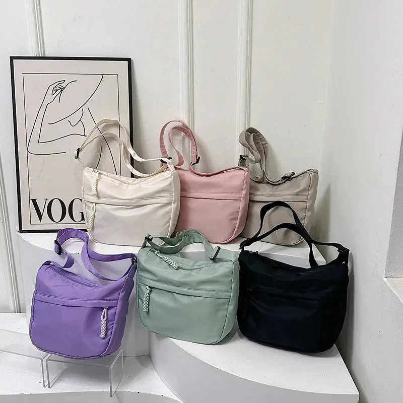 Uakiss Nylon Wheat Zipper Shoulder Bag Women Minimalism Daily Commuter Crossbody Bag Student Class Large Capacity Normcore Tote Bag