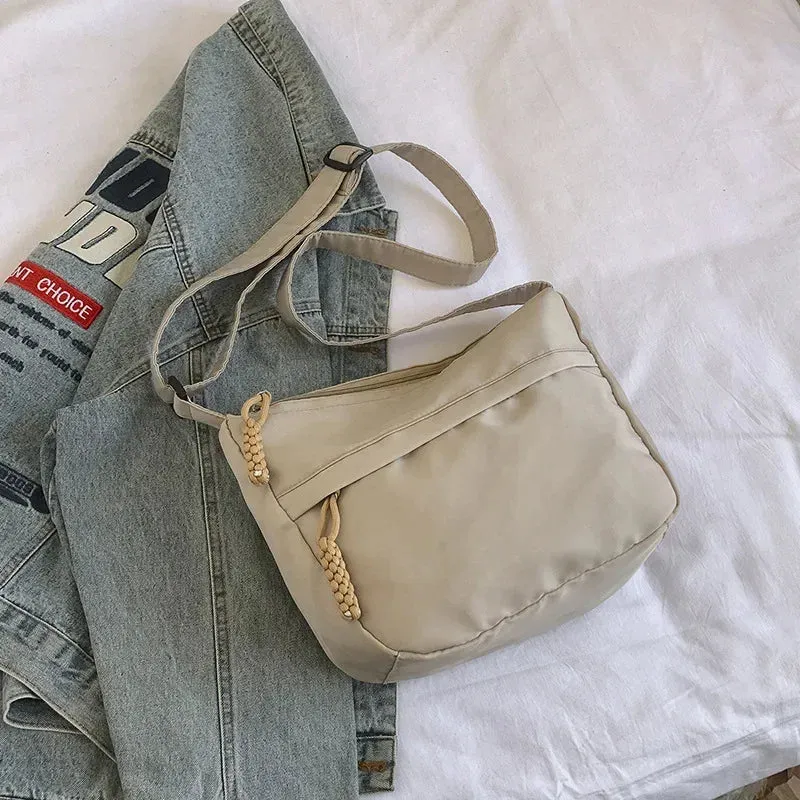 Uakiss Nylon Wheat Zipper Shoulder Bag Women Minimalism Daily Commuter Crossbody Bag Student Class Large Capacity Normcore Tote Bag