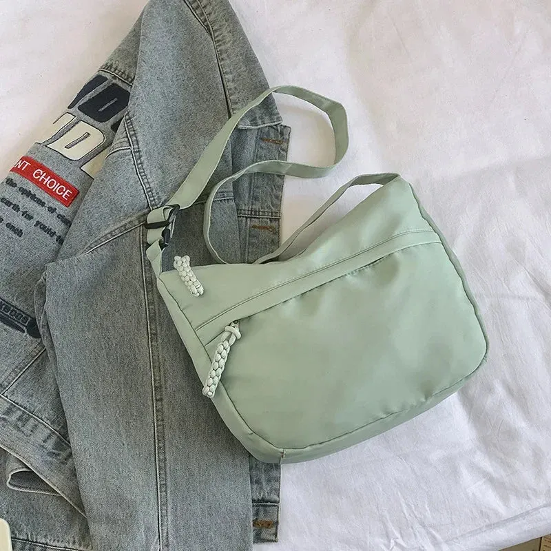 Uakiss Nylon Wheat Zipper Shoulder Bag Women Minimalism Daily Commuter Crossbody Bag Student Class Large Capacity Normcore Tote Bag
