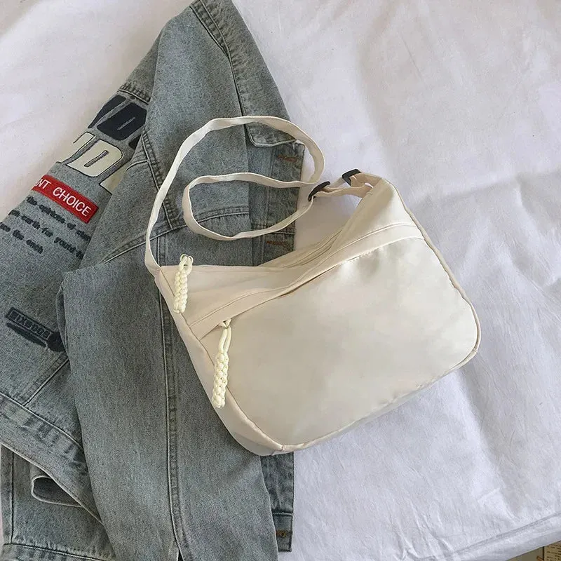 Uakiss Nylon Wheat Zipper Shoulder Bag Women Minimalism Daily Commuter Crossbody Bag Student Class Large Capacity Normcore Tote Bag
