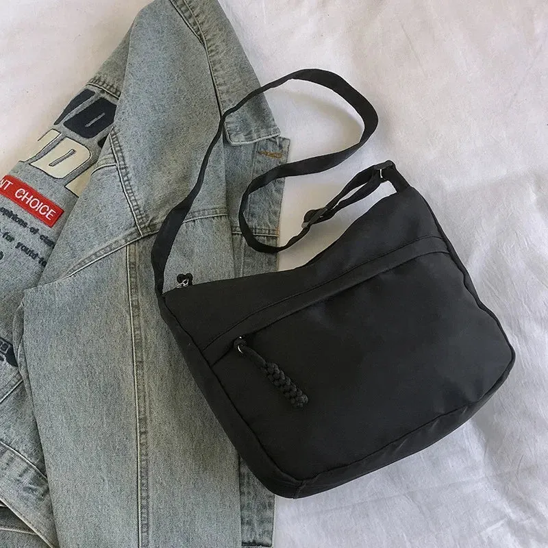 Uakiss Nylon Wheat Zipper Shoulder Bag Women Minimalism Daily Commuter Crossbody Bag Student Class Large Capacity Normcore Tote Bag