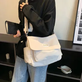 UAKISS  - Simple School Student Shoulder Bag Nylon Handbags Solid Color Leisure Large Capacity Messenger Bag Male Female Tote Bag Satchels