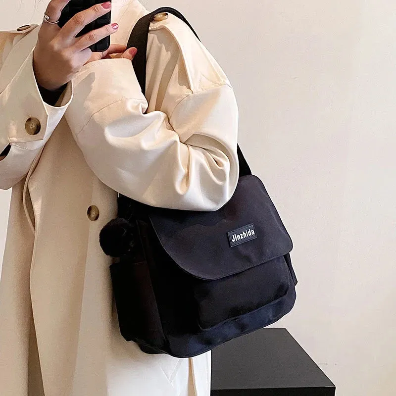 UAKISS  - Simple School Student Shoulder Bag Nylon Handbags Solid Color Leisure Large Capacity Messenger Bag Male Female Tote Bag Satchels