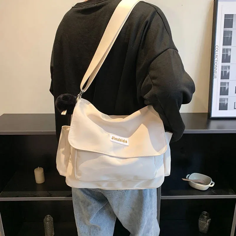 UAKISS  - Simple School Student Shoulder Bag Nylon Handbags Solid Color Leisure Large Capacity Messenger Bag Male Female Tote Bag Satchels
