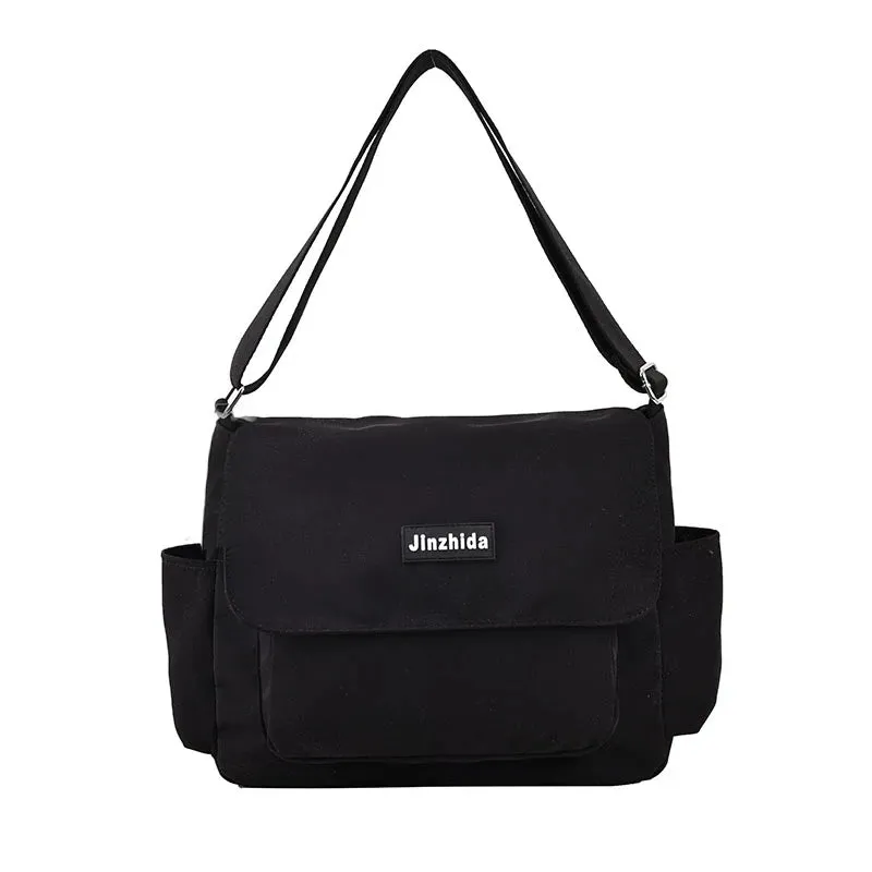 UAKISS  - Simple School Student Shoulder Bag Nylon Handbags Solid Color Leisure Large Capacity Messenger Bag Male Female Tote Bag Satchels