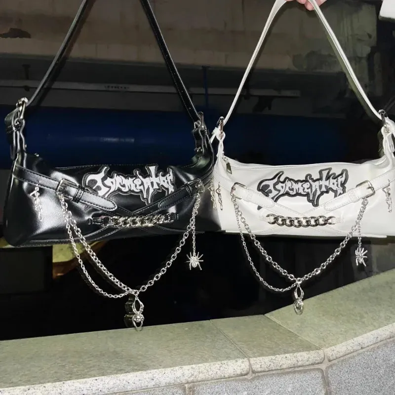Uakiss Streetwear Women Punk Chain Handbags Luxury Design Y2k Aesthetic Casual Underarm Bag Fashion Ins Harajuku Shoulder Bags Trendy