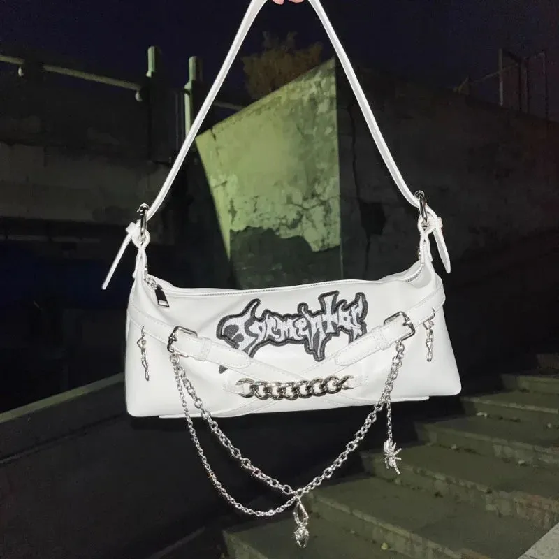 Uakiss Streetwear Women Punk Chain Handbags Luxury Design Y2k Aesthetic Casual Underarm Bag Fashion Ins Harajuku Shoulder Bags Trendy