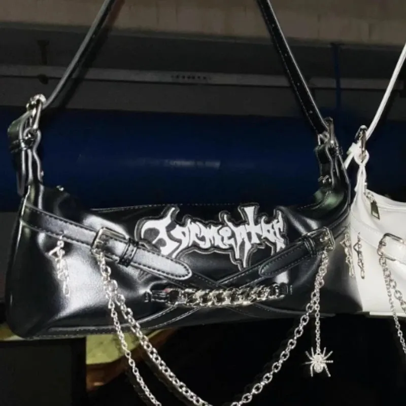 Uakiss Streetwear Women Punk Chain Handbags Luxury Design Y2k Aesthetic Casual Underarm Bag Fashion Ins Harajuku Shoulder Bags Trendy