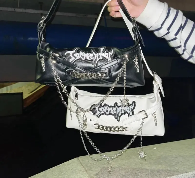 Uakiss Streetwear Women Punk Chain Handbags Luxury Design Y2k Aesthetic Casual Underarm Bag Fashion Ins Harajuku Shoulder Bags Trendy