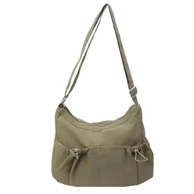 Uakiss Women Solid Color Ruched Shoulder Bag Large Capacity Japan Style Student Casual Crossbody Bag Large Capacity Messenger Bag