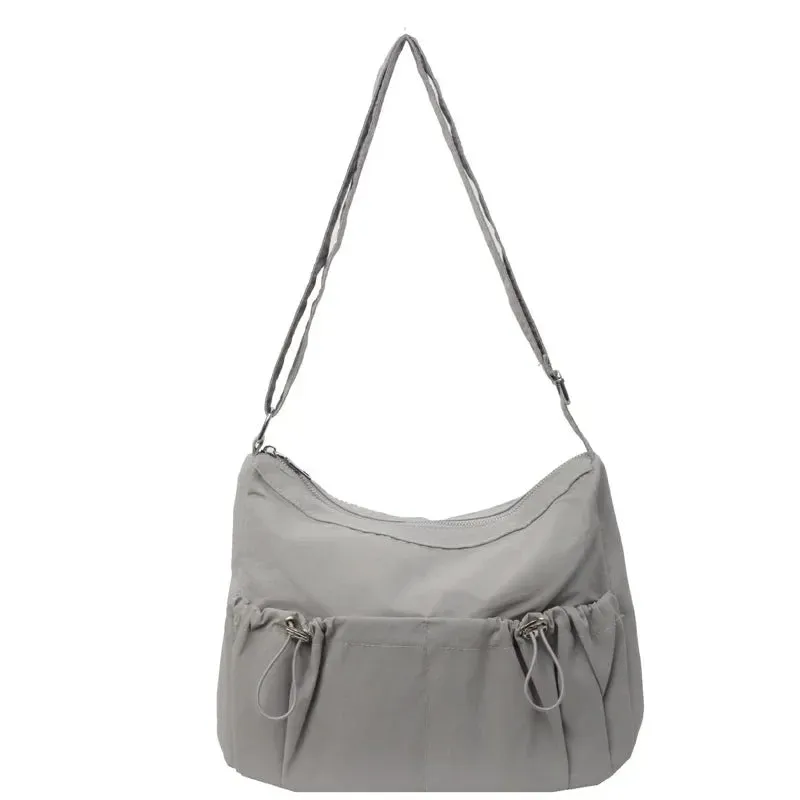Uakiss Women Solid Color Ruched Shoulder Bag Large Capacity Japan Style Student Casual Crossbody Bag Large Capacity Messenger Bag