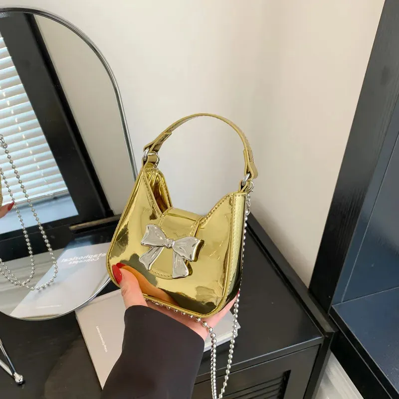 Uakiss Y2k Aesthetic Fashion Bow Fairy Shoulder Crossbody Bag Luxury Design Chic Pu Top-Handle Bags Trendy All Match Purse and Handbags