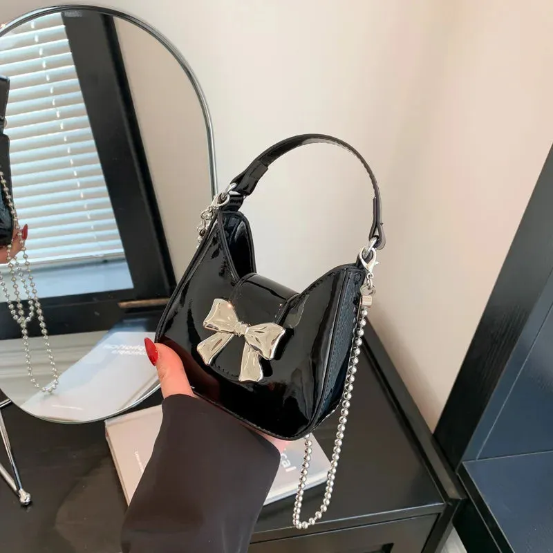 Uakiss Y2k Aesthetic Fashion Bow Fairy Shoulder Crossbody Bag Luxury Design Chic Pu Top-Handle Bags Trendy All Match Purse and Handbags
