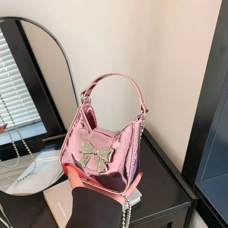 Uakiss Y2k Aesthetic Fashion Bow Fairy Shoulder Crossbody Bag Luxury Design Chic Pu Top-Handle Bags Trendy All Match Purse and Handbags