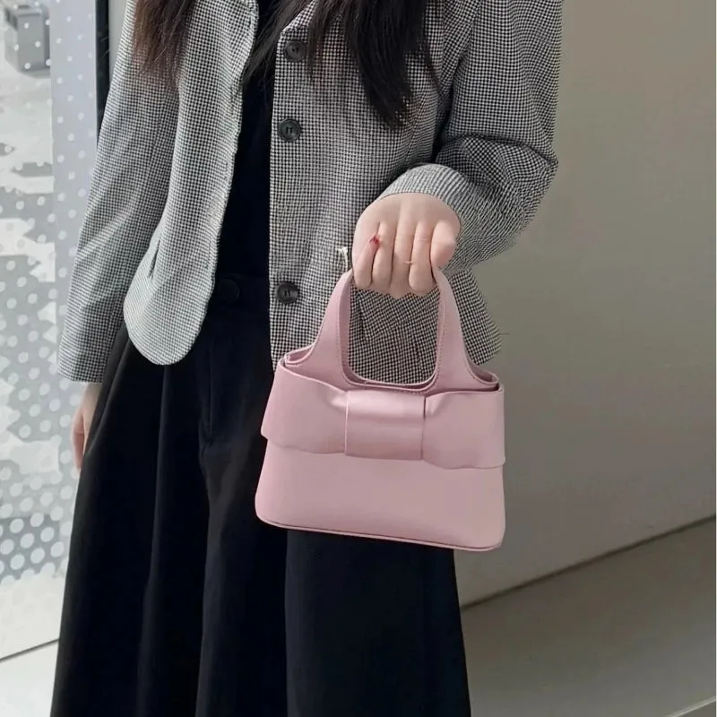 Uakiss Y2k Aesthetic Sweet Bow Mini Top-Handle Bags Elegant All Match Fairy Shoulder Crossbody Bags Women Fashion Purses and Handbags