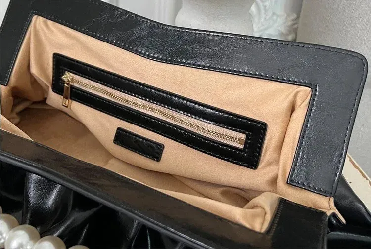 Vvsha Fashion Folds women Clutches Pearl chain design Lady Handbag Python Banquet Envelope Evening Bag Ladies Clutch Purses bolsas