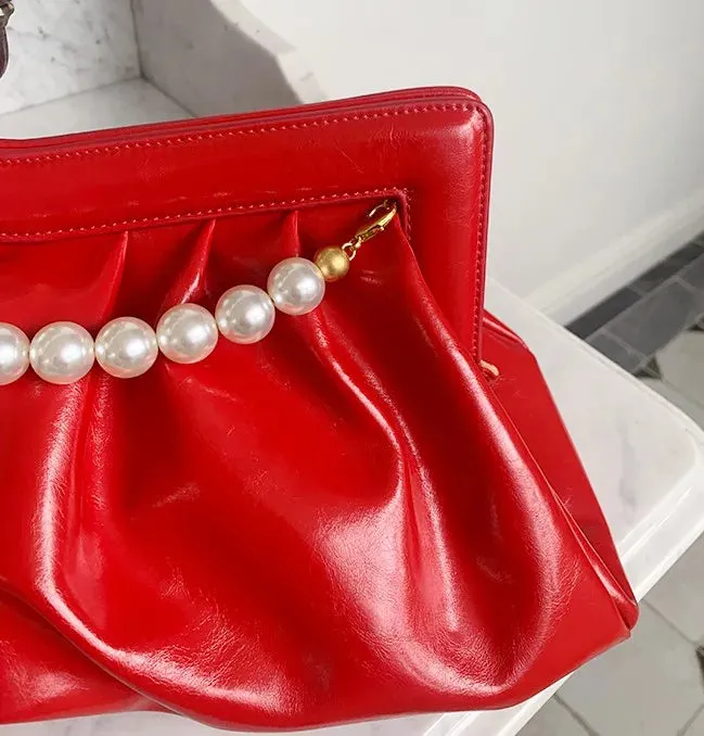 Vvsha Fashion Folds women Clutches Pearl chain design Lady Handbag Python Banquet Envelope Evening Bag Ladies Clutch Purses bolsas