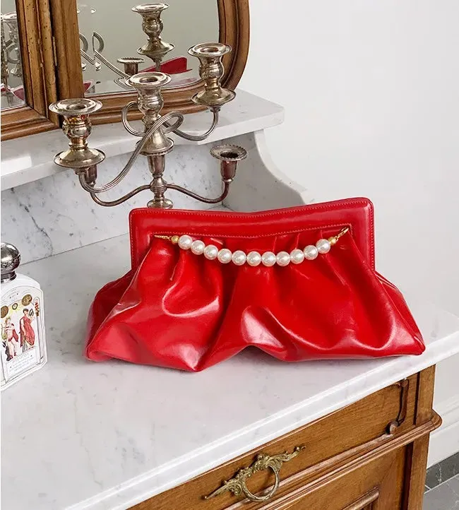 Vvsha Fashion Folds women Clutches Pearl chain design Lady Handbag Python Banquet Envelope Evening Bag Ladies Clutch Purses bolsas
