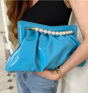 Vvsha Fashion Folds women Clutches Pearl chain design Lady Handbag Python Banquet Envelope Evening Bag Ladies Clutch Purses bolsas