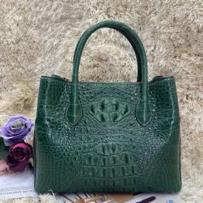 Womens Crocodile  Skin  Leather Satchel Bag 30cm Dark Green