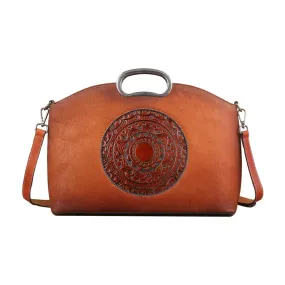 Womens Genuine Leather Tote Handbag Metal Top-Handle Bag Small
