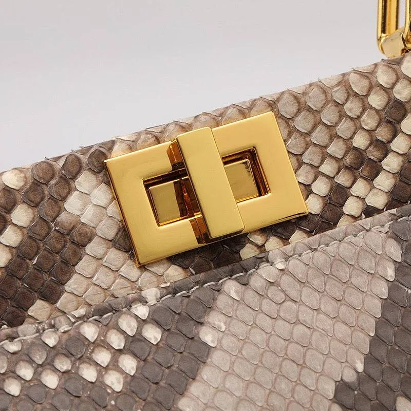Womens Large Python Leather Bag Bamboo Top Handle Cross Body Handbag