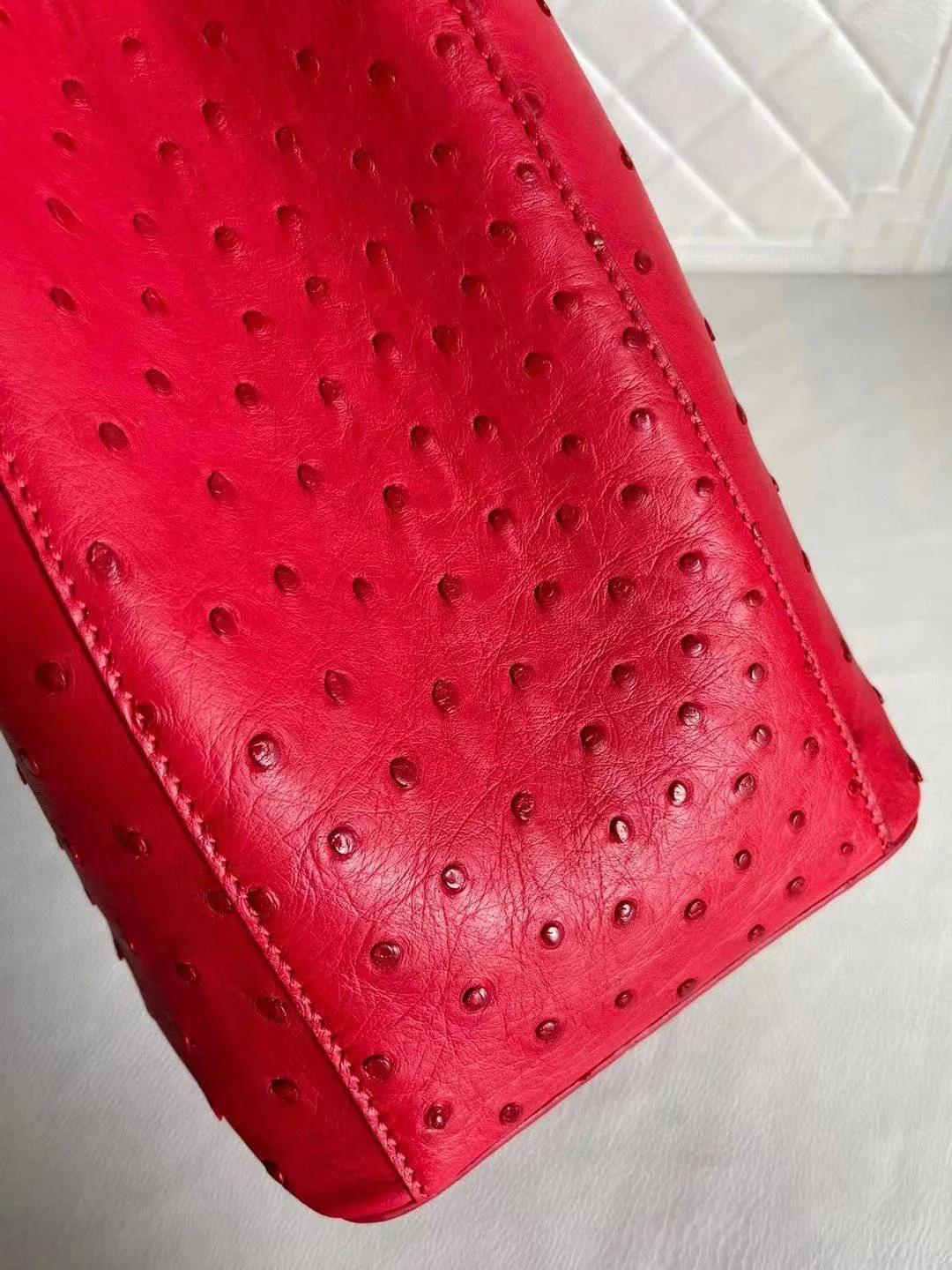 Womens Ostrich Leather Top Handle Shoulder Cross Body Bags Red 33cm